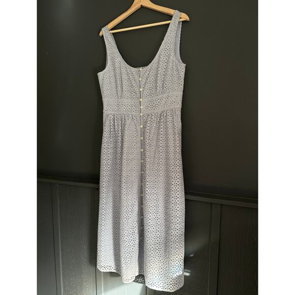 J. Crew Button Front Eyelet Dress Periwinkle Gray Size 8 - Picture 11 of 13